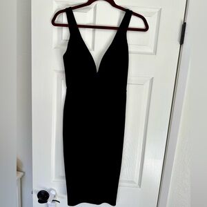 Lulu's black bodycon midi dress with plunge neckline